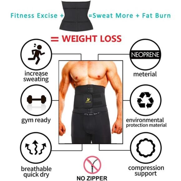 Waist Trainer for Men Sweat Belt - Sauna Trimmer Stomach Wraps Workout Band - Picture 6 of 7